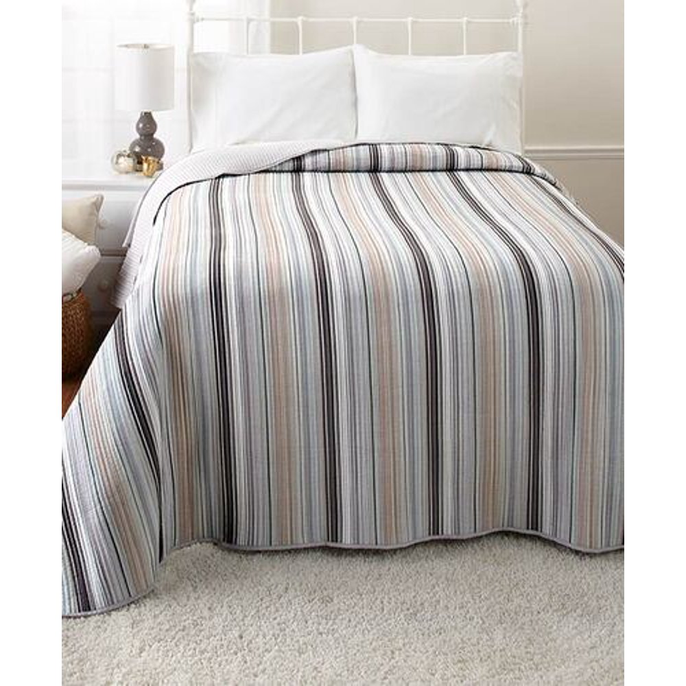 Retro Stripe Queen BedspreadGray