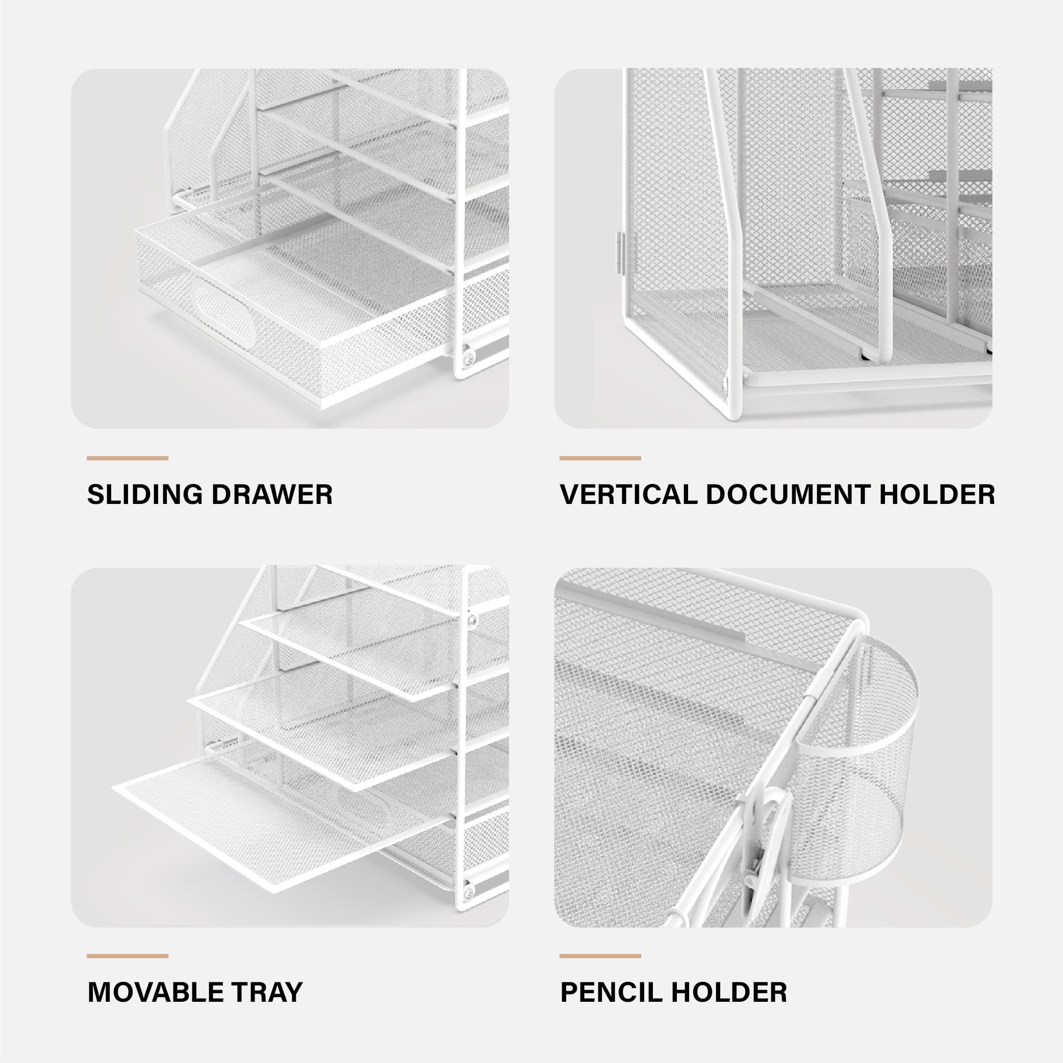 HUHOLE Desk Organizer with File Holder, 5-Tier Paper Letter Tray, White Powder-Coated Steel