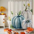 thumbnail image 4 of Shower Curtains for Bathroom-60"x72",Fall Thanksgiving Blue Pumpkin Leaves Waterproof Bath Curtain Shower Curtain Set, 4 of 7
