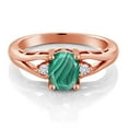 thumbnail image 2 of Gem Stone King 18K Rose Gold Plated Silver Green Malachite and White Moissanite 3 Stone Engagement Ring for Women | 2.08 Cttw | Oval 8X6MM | Round 2MM | Gemstone Birthstone | Size 7, 2 of 4
