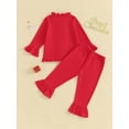 thumbnail image 4 of xiaxaixu Toddler Girls 2Pcs Pajamas Set Long Sleeve Ruffle Trim Button Down Shirt and Pants Set Sleepwear, 4 of 8