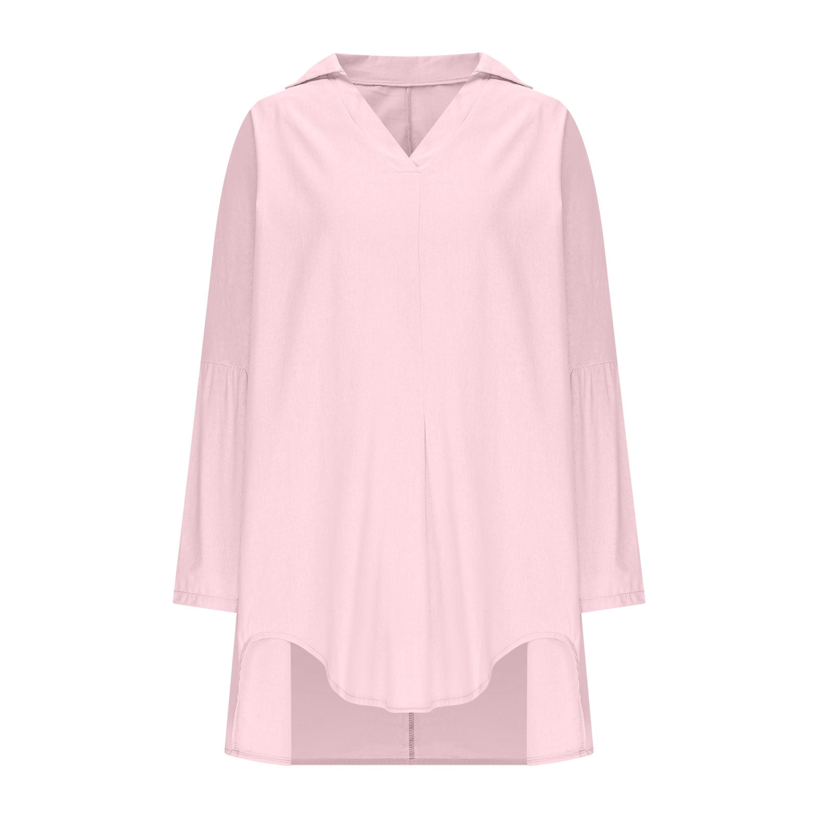 Women Cotton Linen Shirts Dress Long Sleeve Dress Shirts V-neck Blouses Beach Casual Solid Tunic Sundress