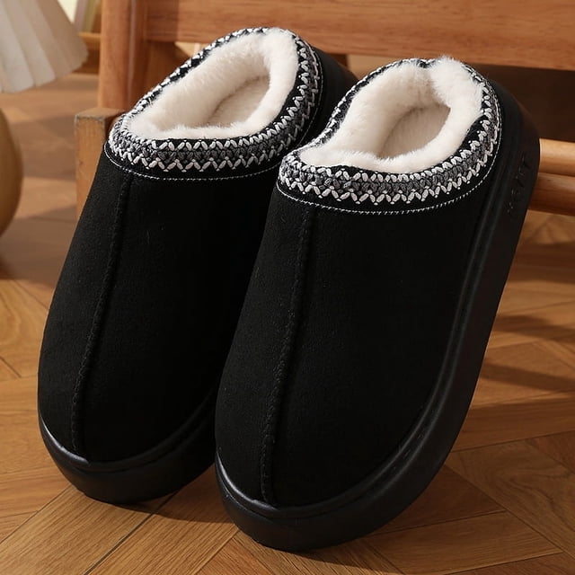 Zapatillas de casa de felpa suave para mujer, zapatos de algodón antideslizantes de fondo grueso, pantuflas cálidas de talla grande 45, Invierno