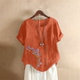 thumbnail image 2 of yunLCZ Women Shirts Women's Cotton Linen Shirts Short Sleeve Crewneck Blouse Casual Loose Fit T Shirt Tunic Tops For Summer, 2 of 5