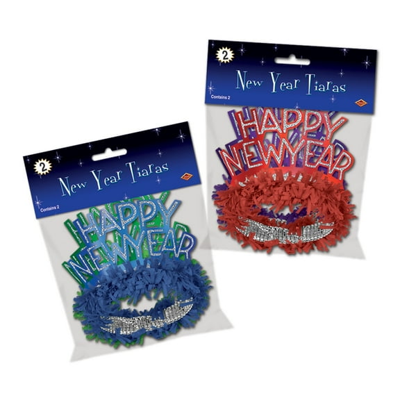 Beistle Club Pack of 24 Blue and Red Happy New Year Legacy Party Favor Tiaras - One Size