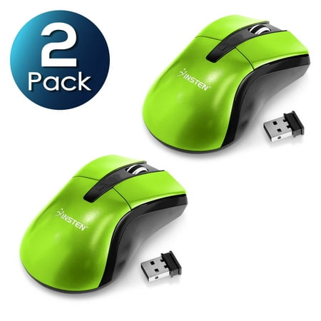 2 Pack Insten Green 2.4G Cordless 4 Keys Wireless Optical Gaming Mouse with 800 1200 1600 DPI For Computer Laptop Desktop PC