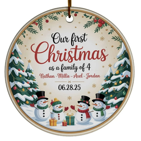 Our First Christmas As A Family of 4 Ornament, Snowman Family of 4 Christmas Ornament Gift for New Dad Mom Baby, Family of Four Christmas Ornament Gift
