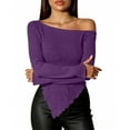 thumbnail image 6 of Uootdi Off The Shoulder Tops for Women Sweater Cropped Irregular Hem Textured Ribbed Gift Knit Pullover Y2k Fitted Tops Sexy Part y, 6 of 7