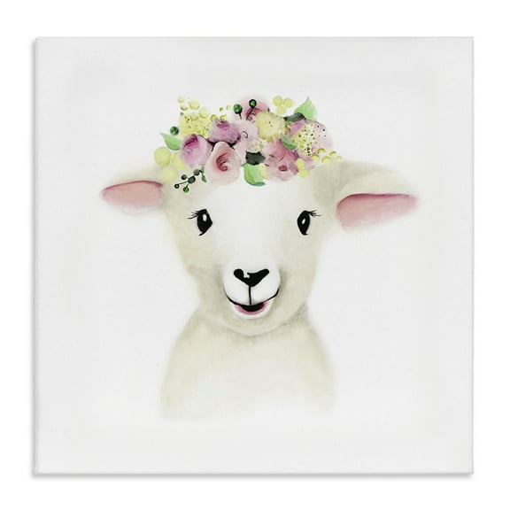 The Kids Room by Stupell Cute Cartoon Baby Lamb Sheep Flower Crown Farm Animal Painting XL Canvas Wall Art by Studio Q by Studio Q