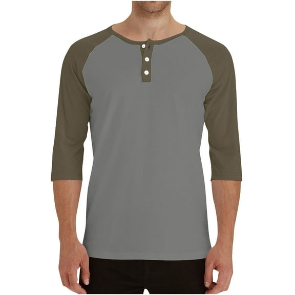USNSM Mens Casual Slim Fit T-Shirts Henley Shirts Raglan 3/4 Sleeve Jersey Lightweight Breathable Round Neck T Shirts Green M