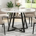 thumbnail image 5 of UHOMEPRO Round Dining Table for 4, Faux Marble Single Kitchen Table with Storage Shelves, Modern High Glossy Dining Room Table with Sturdy Cross-Shaped Base Support (Chairs Not Included), White, 5 of 9