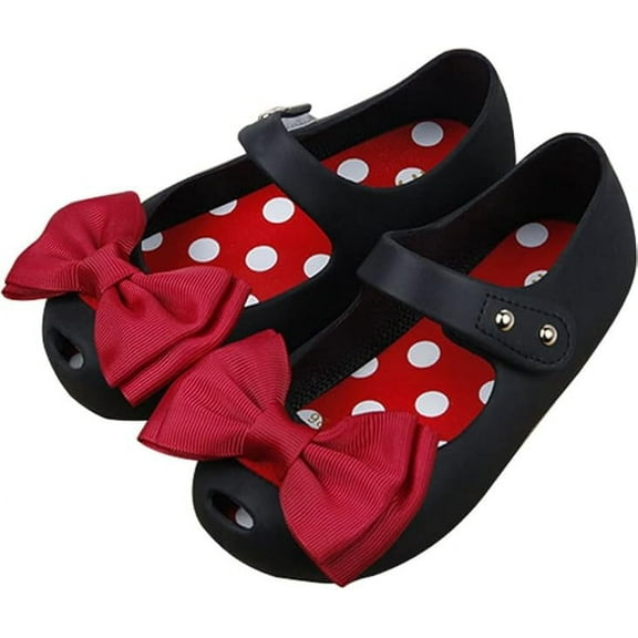 USA 11 Girls Princess Mary Jane Cloth Bow Jelly Shoes Flats(Black)