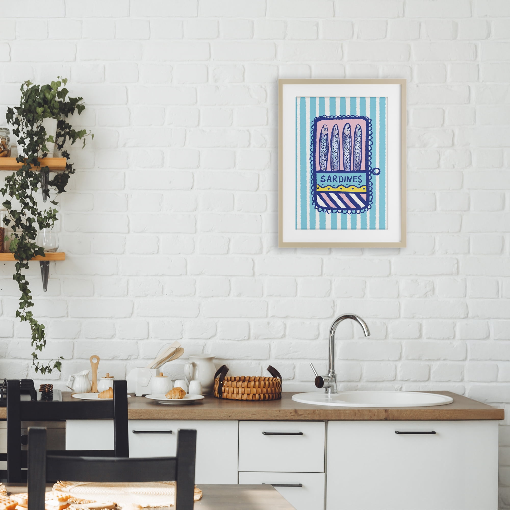Stupell Industries Pastel & Stripes Sardines Birch Framed Print Under Glass, design by Florentina Dolci