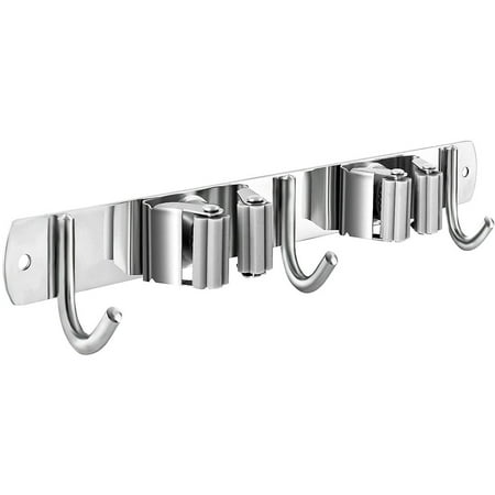 

Broom And Mop Holder Wall-Mounted Broom Hook Broom Holder Stainless Steel Heavy-Duty Broom Holder Suitable For Laundry Garage Garden Bathroom (2 Shelves And 3 Hooks)