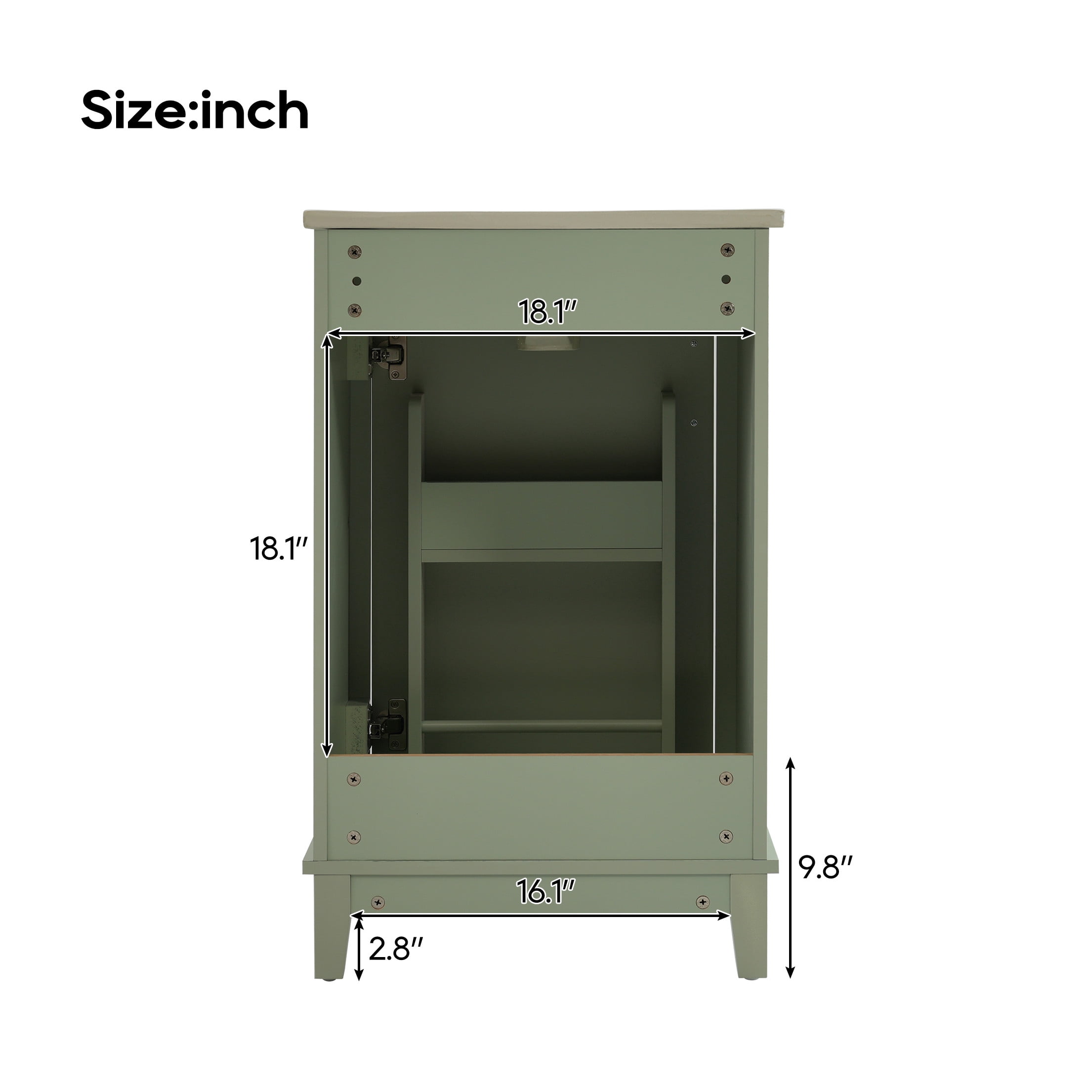 Jivora Modern Bathroom Vanity with Ceramic Sink, Storage, Shelves, Wood, Green