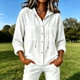 thumbnail image 5 of Xdegoge Long Sleeve Shirts for Women Button Down Sun Protection Drawstring Fashion Hoodie with Pockets Casual Basic Tops for Spring Fall Vacation, 5 of 6