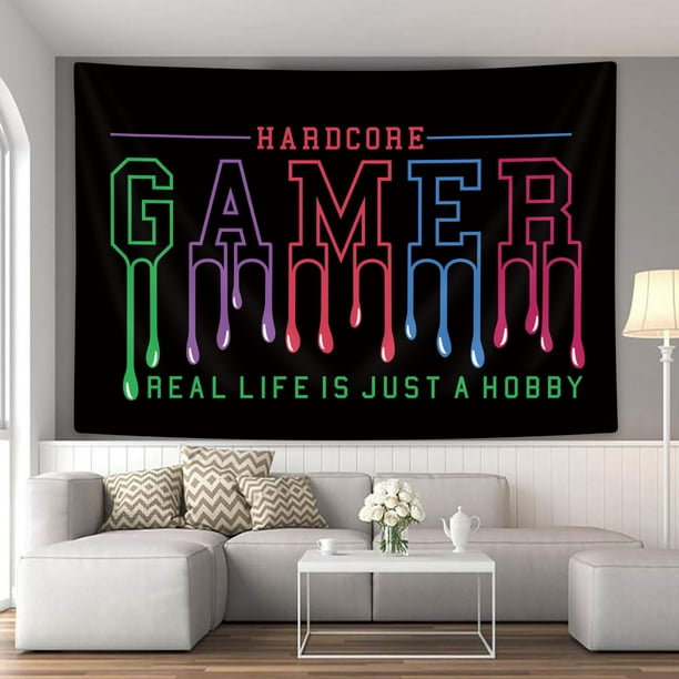 Tapiz para colgar en la pared Hardcore Gamer Neon Real Life, 150 x 130 cm