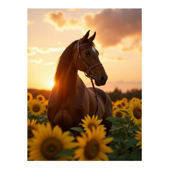 Diamond Art Kit for Adults, Horse Among Sunflowers Sunset Sky Diamond Painting for Adults Beginners, DIY Diamond Art Painting Kits, 5D Diamond Painting Crafts for Home Decor 12x16 Frameless