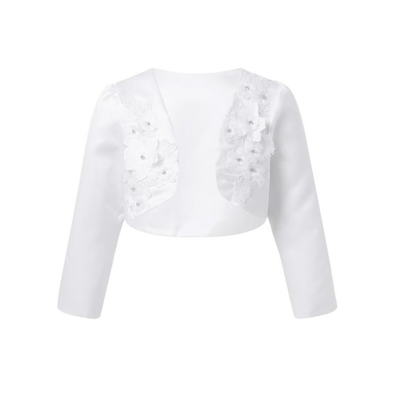 iiniim Kids Girls Open Front Beaded Wedding Flower Girls Shurg Bolero Cardigan Long Sleeve Princess