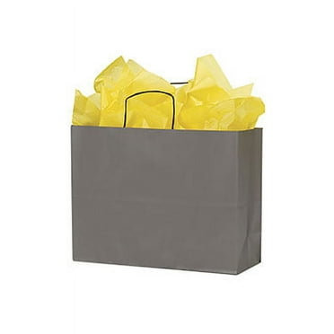 SSWBasics Large Storm Gray Paper Shopping Bags - 16”L x 6”D x 12 ½”H - Case of 100