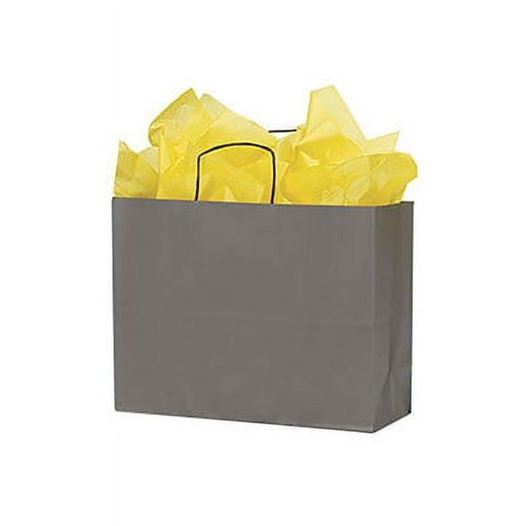 SSWBasics Large Storm Gray Paper Shopping Bags - 16”L x 6”D x 12 ½”H - Case of 100