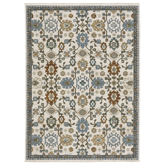 Woven Trends Mamluk - KEI02 - Vintage Inspired Style, Floral Motif Pattern, Pet & Family Friendly, Living Room, Dining Room, Office, Low Pile Polyester Area Rug in Ivory - 5' x 8'