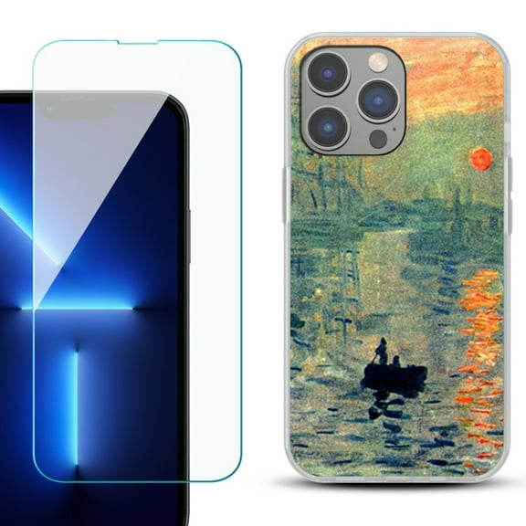 Slim-Fit Gel TPU Phone Case for iPhone 14 Pro Max, with Tempered Glass Screen Protector, by OneToughShield ® - Sunrise Impression