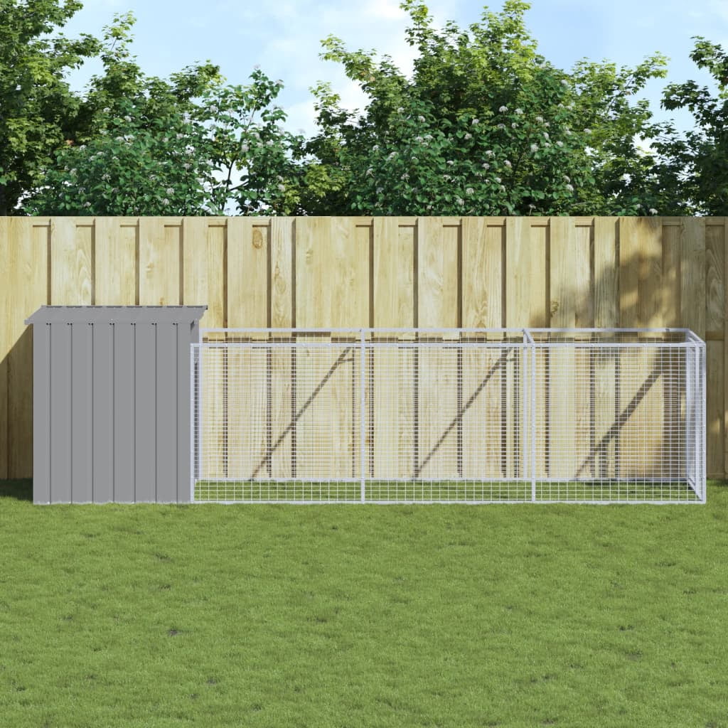 vidaXL Dog House with Run Outdoor Dog Kennel Cage Shelter Galvanized Steel