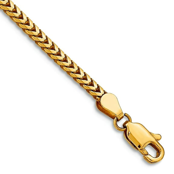 14k Yellow Gold Solid Polished Lobster Claw Closure 2.5mm Franco Chain Bracelet 8 Inch Link Bracelet for Women and Men