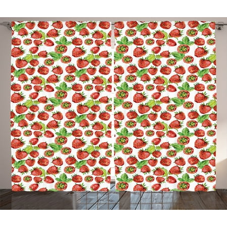Kitchen Curtains 2 Panels Set Vibrant Strawberry Figures
