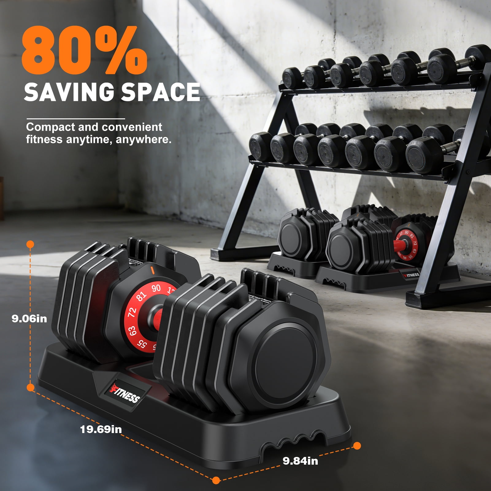 GIKPAL 180LB(90lbs*2) Adjustable Dumbbells Set of 2,10 in 1 Quick-Select 12-90lbs Free Weight Adjustable Dumbbells for Men/Women Home Gym