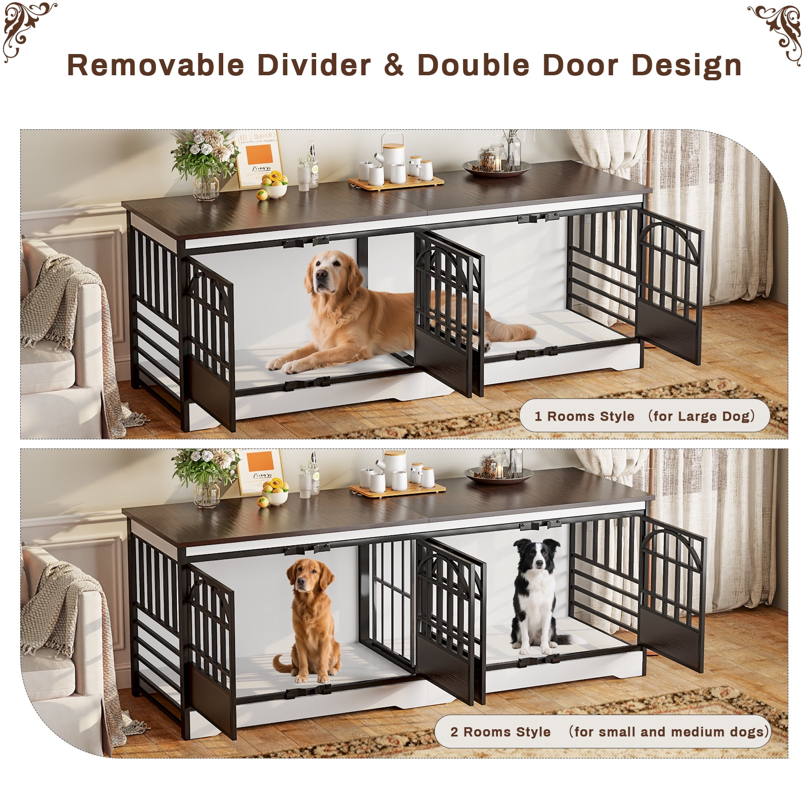 Bel Ark 86 inch Double Dog Crate Furniture for 2 Large Dogs Heavy Duty Double Dog Crates Furniture Indoor as TV Stand,Large White