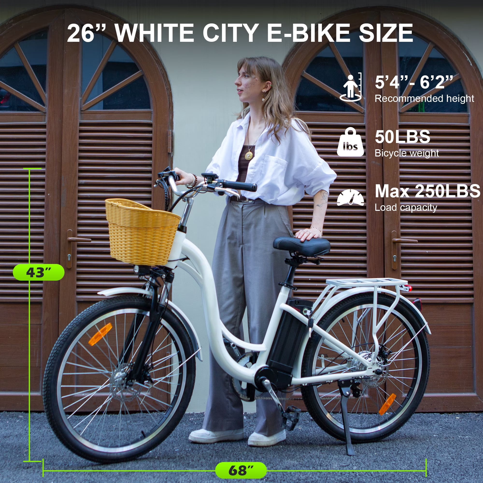 Electric City Bike for Adults 26",Peak 750W E-Commuter Bikes 48V 10AH UL2849,White