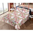 thumbnail image 4 of Ambesonne Floral Fitted & Flat Sheet with Shams 4 Pcs Set, Blossom Foliage Tropical, King, Raspberry and Pistachio Green, 4 of 5
