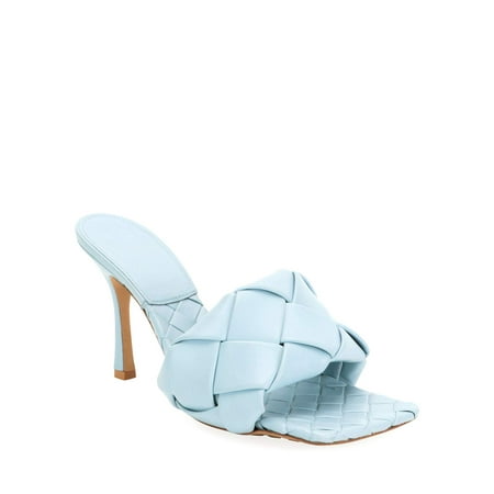 

Saodimallsu Women Square Open Toe Heeled Woven Mule Sandals Stiletto Slip On Quilted High Heel Shoes