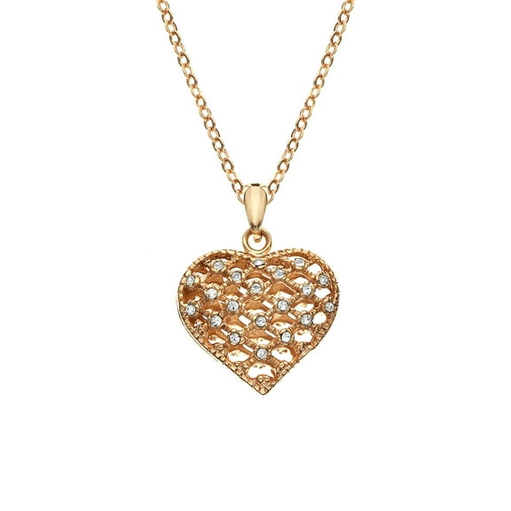 X & O 14KT Rose Gold Plated Filigree Crystal Heart Pendant Necklace