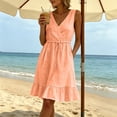 thumbnail image 6 of Ynynloco Womens Summer 100% Cotton Dresses Tie Waist V Neck Sleeveless Tiered Ruffle A-Line Tunic Mini Dress Casual Sundress Tank Dress, 6 of 8