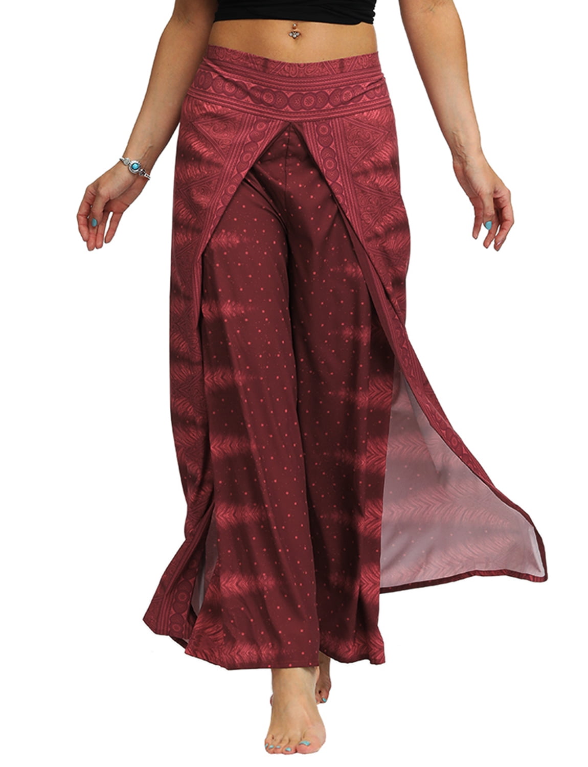 TOP SHE - Women's Summer Fashion Wide Leg Flowy Pants Palazzo Slit Yoga Casual Loose Beach Boho