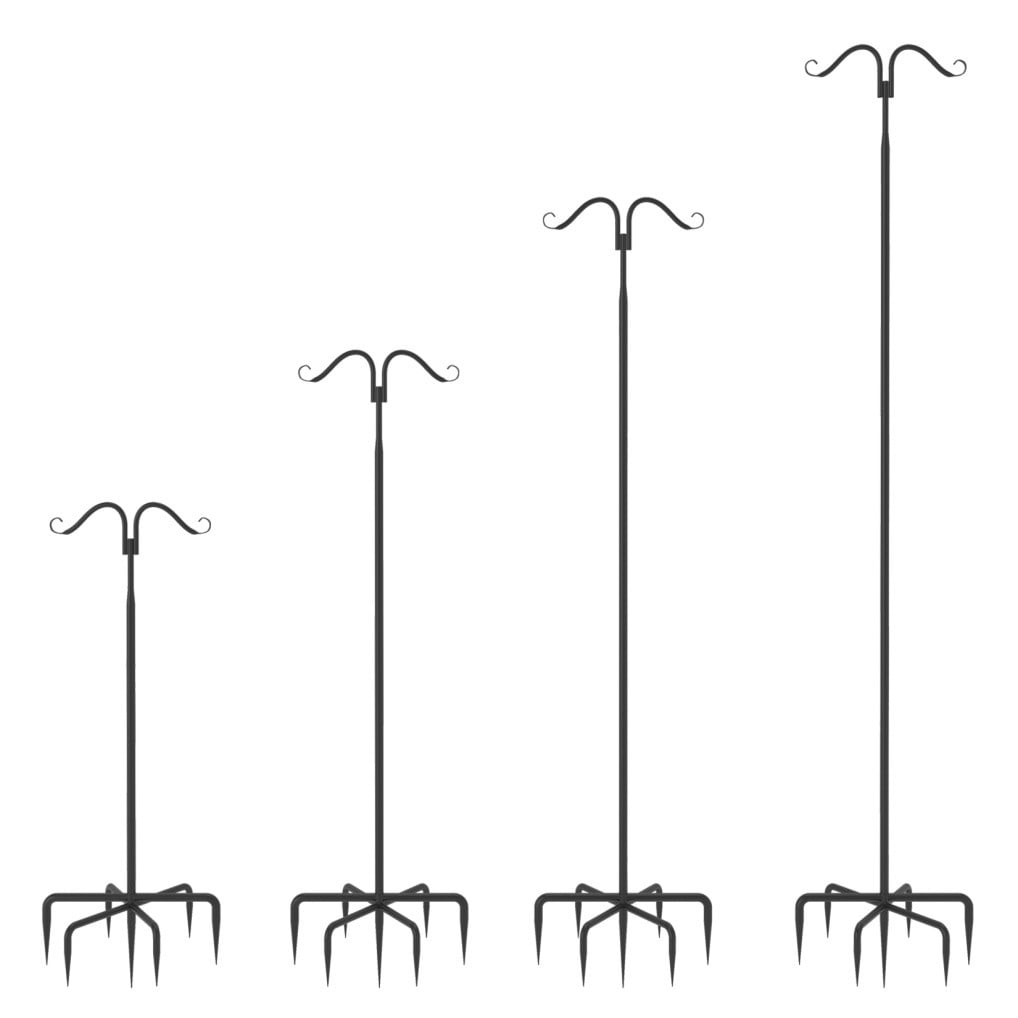 LINJH 2x Adjustable Height Double Shepherds Hooks Lights Poles Hanging Bird Feeder 9ft