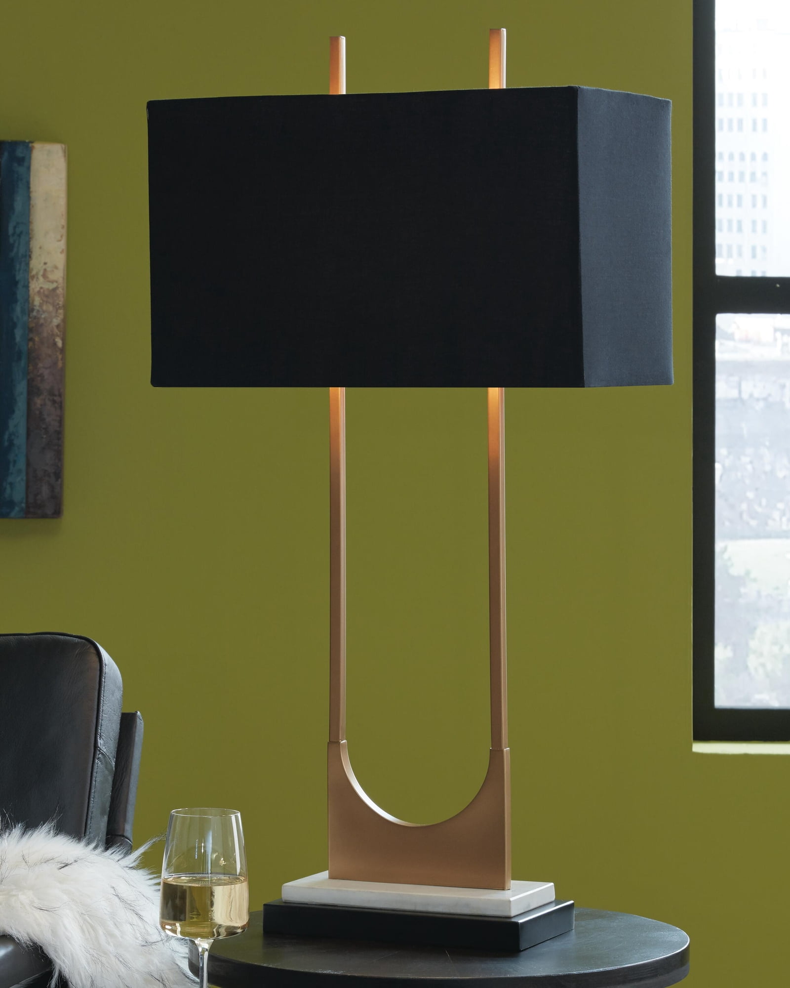 Signature Design by Ashley Contemporary Malana Table Lamp  Brass Finish