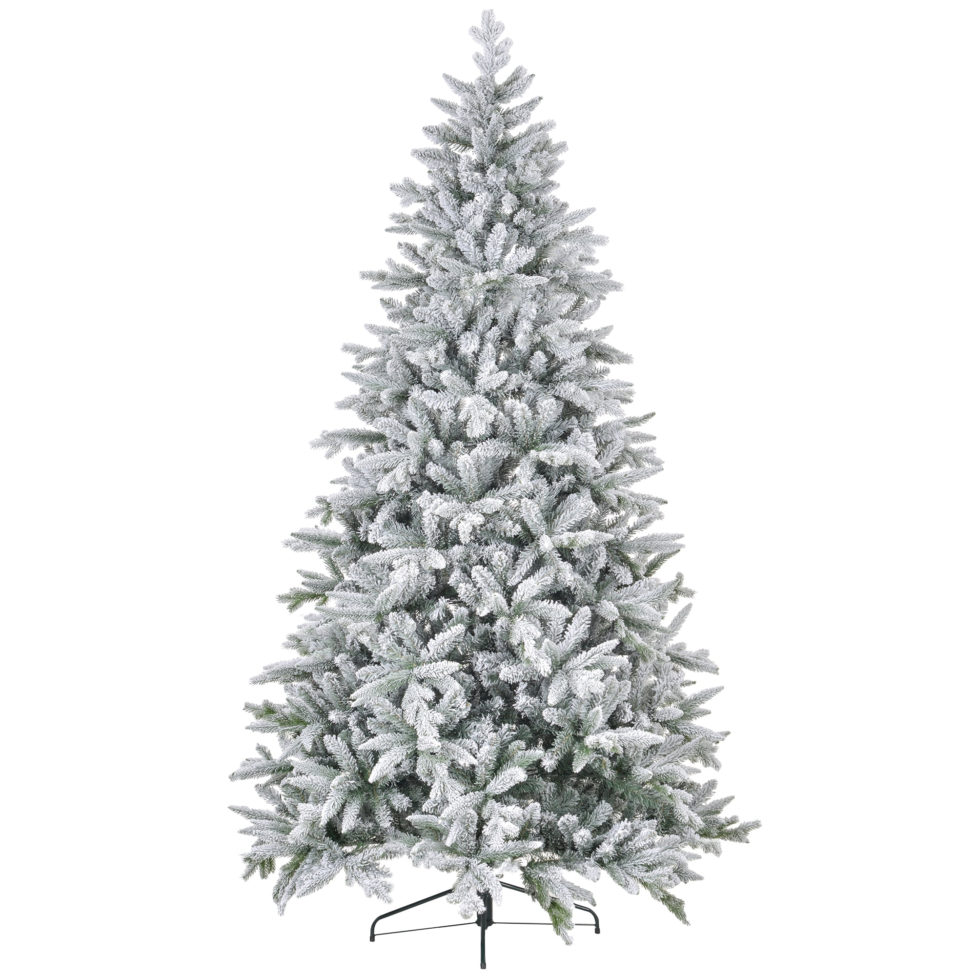 8 Ft Snow Flocked Artificial Christmas Tree with 2003 Tips, Foldable Metal Stand, Easy Assembly, Hinged Xmas Tree for Home, Office, Holiday, Green
