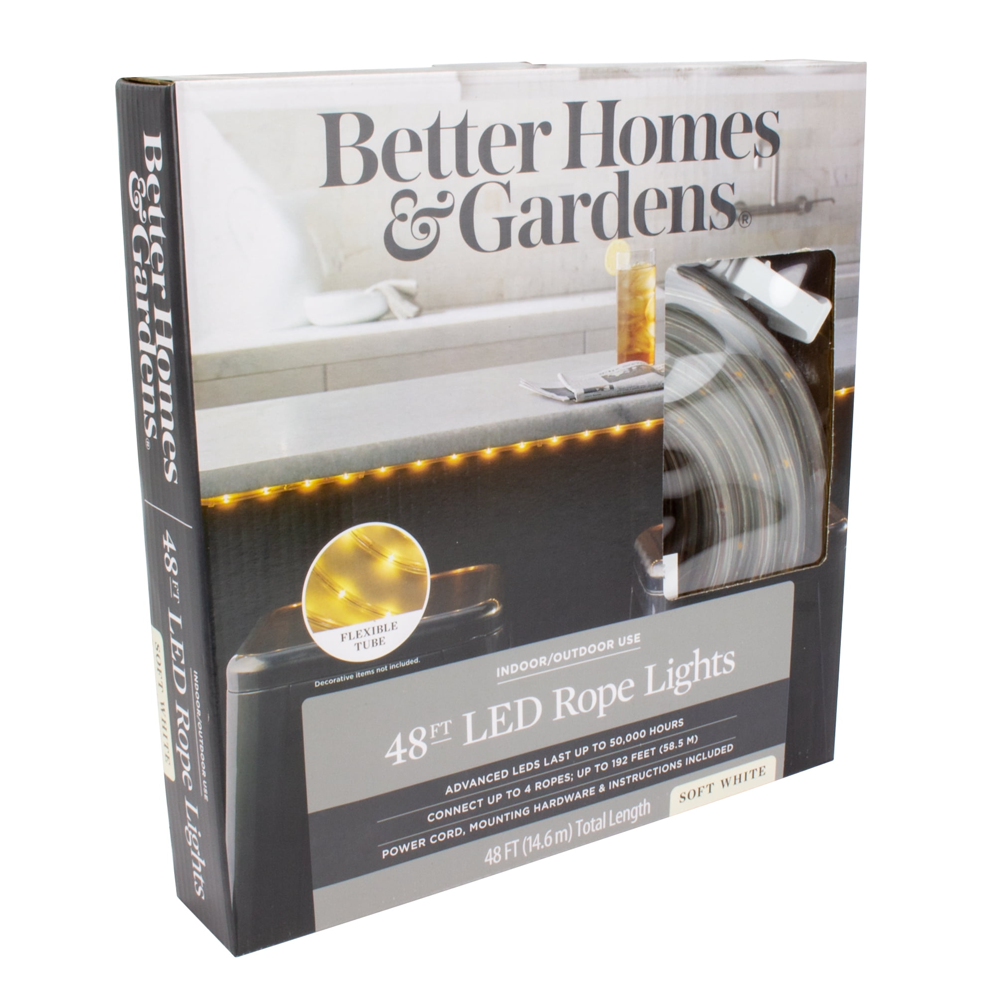 (2 pack) Better Homes & Gardens 120 Volt, 21.6 Watt, 48 Foot Soft White LED Rope Light for Indoor and Outdoor Use