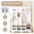 thumbnail image 6 of Euroco Farmhouse 59"W Wide Hall Tree with 8 Hooks, Practical Entryway Bench with Open Compartments, 76.7"H Modern 3-in-1 Wooden Style Coat and Shoe Rack for Mudroom, Living Room, White, 6 of 9