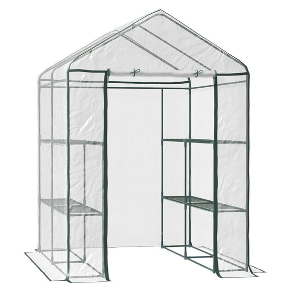 5' x 5' x 6' Mini Walk-in Greenhouse Kit, Portable Green House with 3 Tier Shleves, Roll-Up Door, and Weatherized Plastic Cover for Backyard Garden, Garden