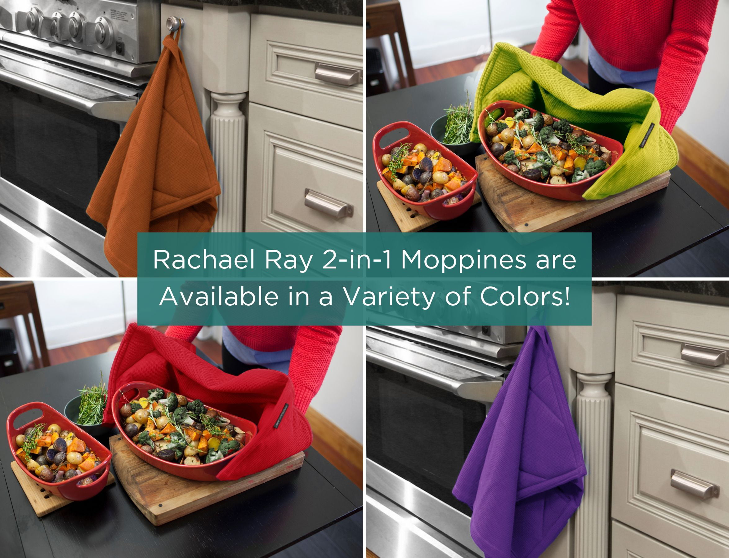 Rachael Ray Kitchen Towel, Oven Glove Moppine - 2-in-1 Ultra Absorbent  Kitchen Towels with Heat Resistant Padded Pockets Like Pot Holders and Oven