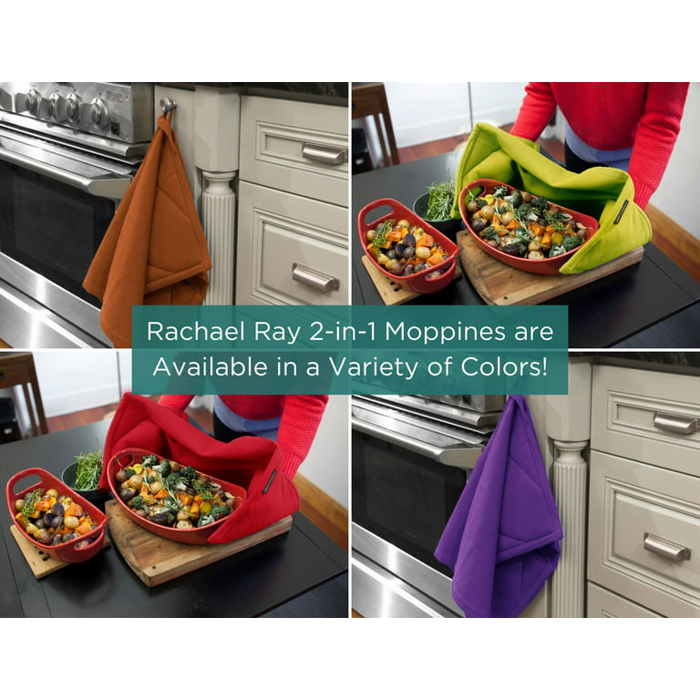 Rachael Ray Kitchen Towel and Oven Glove Moppine A 2-in-1 Kitchen Towel with Pot-Holder Pockets- Smoke Blue