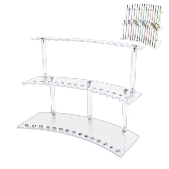 Acrylic Beaded Pen Display Stand, 0.51''/1.3 CM 30-Slot Desk Stands and Holders for Pens Pencil Marker Makeup Brush Craft Storage Clear Organizer Rack Home Office