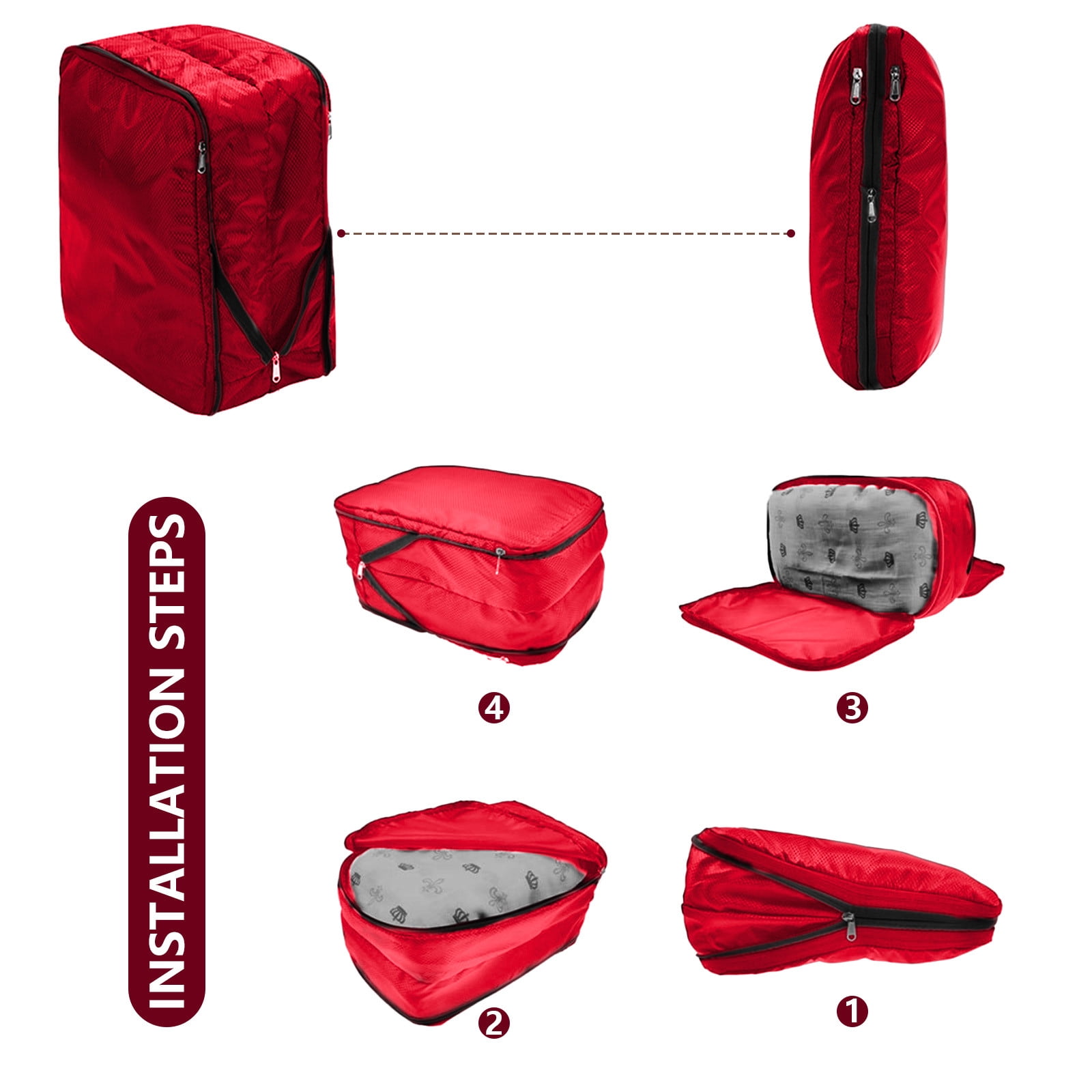 Travel Luggage Packing Cubes Set of 3, Expandable Suitcase Organizers for Clothes Storage, Travel Essentials, Oxford Cloth, 15.75x11.81in, Gray/Red