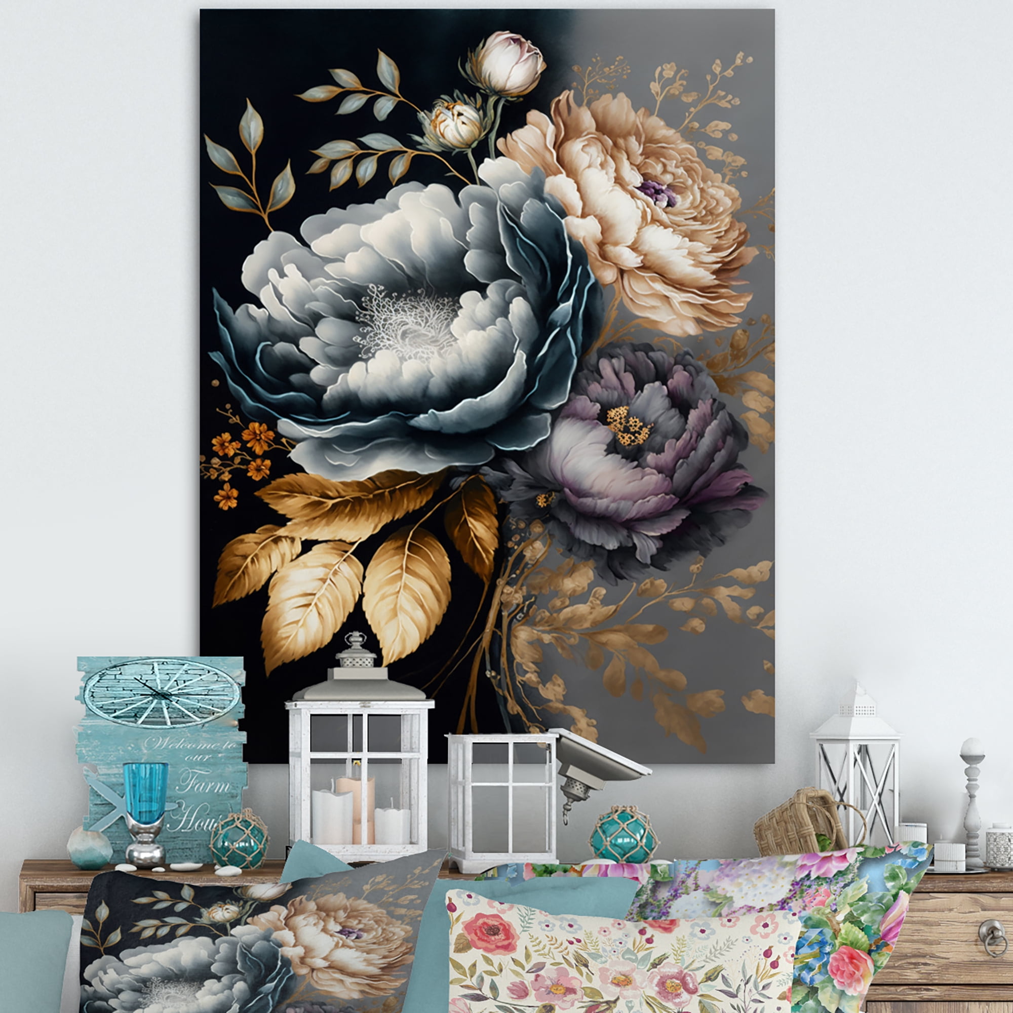 Designart Blue Blooming Bouquet IV Canvas Wall Art