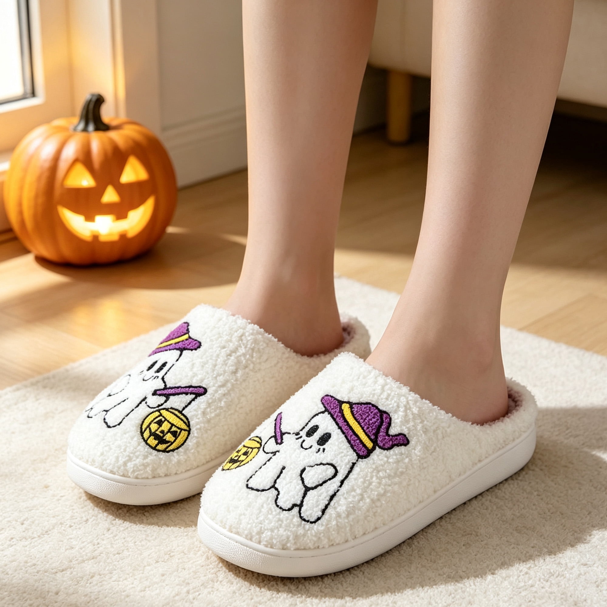 BERANMEY Halloween Slippers for Women Perfect Soft Plush Comfy Warm Slip-On Cute Womens Slippers Indoor Fluffy House Slippers for Women and Men Non-slip Fuzzy Flat Slides